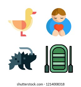 river icon set. vector set about inflatable boat, duck, porcupine and hugh icons set.