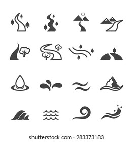 iconos de río, símbolos de vector mono