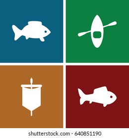 River icons set. set of 4 river filled icons such as fish, rowing boat