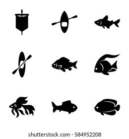river icons set. Set of 9 river filled icons such as fish, rowing, rowing boat