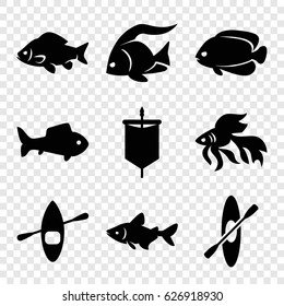 River icons set. set of 9 river filled icons such as fish, rowing, rowing boat