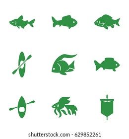 River icons set. set of 9 river filled icons such as fish, rowing, rowing boat