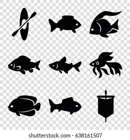 River icons set. set of 9 river filled icons such as fish, rowing
