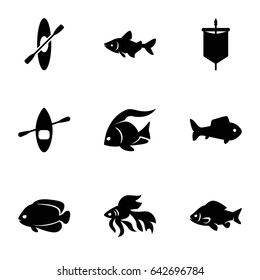 River icons set. set of 9 river filled icons such as fish, rowing, rowing boat