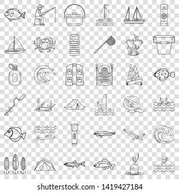 River icons set. Outline style of 36 river vector icons for web for any design