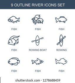 river icons. Trendy 9 river icons. Contain icons such as fish, rowing boat, rowing. river icon for web and mobile.