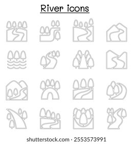 River , Lake , Canal icon set in thin line style