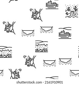 River And Lake Nature Landscape Vector Seamless Pattern Thin Line Illustration