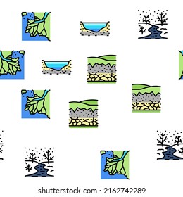 River And Lake Nature Landscape Vector Seamless Pattern Thin Line Illustration