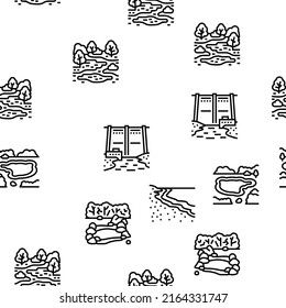 River And Lake Nature Landscape Vector Seamless Pattern Thin Line Illustration