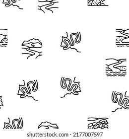 River And Lake Nature Landscape Vector Seamless Pattern Thin Line Illustration
