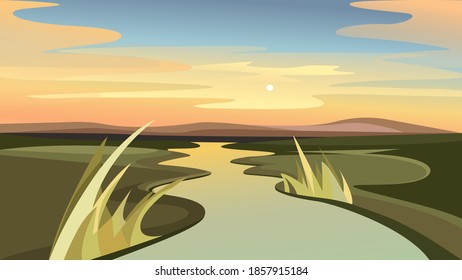 River landscape at dawn. Beautiful nature scenery.