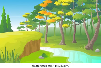 River landscape with dense forest on the side of the river.