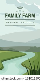 River landscape with reed and hills. Vector