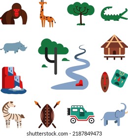 River, landscape, tree icon in a collection with other items
