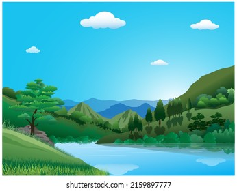 River Landscape Vector Illustration Surrounded By Stock Vector (Royalty ...