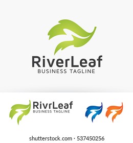 River leaf logo design. nature, green and ecology logo concept. Vector logo template