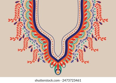 River and leaves neckline. Vector picture. The collar pattern is a mix of modern and natural.