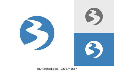 River with letter 3  logo design vector