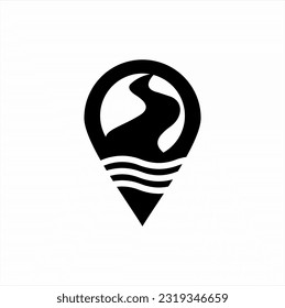 Diseño del logotipo del icono de ubicación del río.