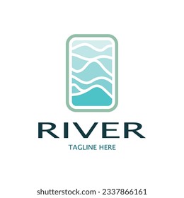 River logo, creeks, riverbanks and streams, with combination of mountains and farmland with vector concept design.