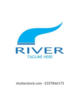 River logo, creeks, riverbanks and streams, with combination of mountains and farmland with vector concept design.