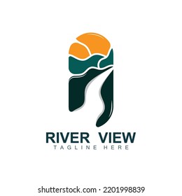 River Logo Design, River Creek Vector, Riverside Illustration With A Combination Of Mountains And Nature, Product Brand