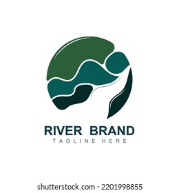 River Logo Design, River Creek Vector, Riverside Illustration With A Combination Of Mountains And Nature, Product Brand