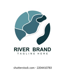 River Logo Design, River Creek Vector, Riverside Illustration With A Combination Of Mountains And Nature, Product Brand