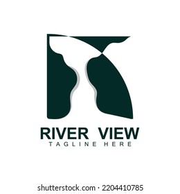 River Logo Design, River Creek Vector, Riverside Illustration With A Combination Of Mountains And Nature, Product Brand