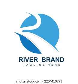 River Logo Design, River Creek Vector, Riverside Illustration With A Combination Of Mountains And Nature, Product Brand