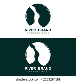 River Logo Design, River Creek Vector, Riverside Illustration With A Combination Of Mountains And Nature, Product Brand