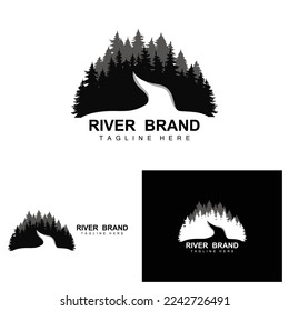 River Logo Design, River Creek Vector, Riverside Illustration With A Combination Of Mountains And Nature, Product Brand