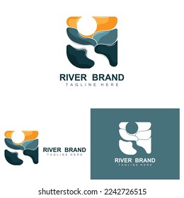 River Logo Design, River Creek Vector, Riverside Illustration With A Combination Of Mountains And Nature, Product Brand