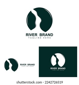 River Logo Design, River Creek Vector, Riverside Illustration With A Combination Of Mountains And Nature, Product Brand