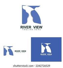 River Logo Design, River Creek Vector, Riverside Illustration With A Combination Of Mountains And Nature, Product Brand