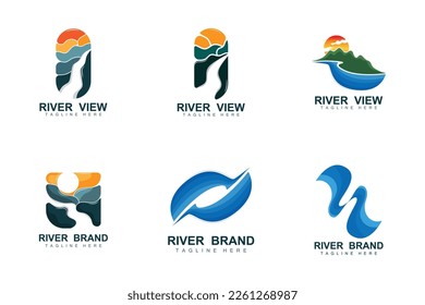 River Logo Design, River Creek Vector, Riverside Illustration With A Combination Of Mountains And Nature, Product Brand