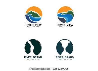 River Logo Design, River Creek Vector, Riverside Illustration With A Combination Of Mountains And Nature, Product Brand