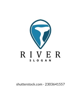 River Logo Design, River Creek Vector, Riverside Illustration With A Combination Of Mountains And Nature, Product Brand