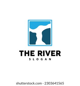 River Logo Design, River Creek Vector, Riverside Illustration With A Combination Of Mountains And Nature, Product Brand