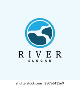 River Logo Design, River Creek Vector, Riverside Illustration With A Combination Of Mountains And Nature, Product Brand