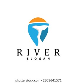 Diseño De Logotipos De Río, Vector De Creek De Río, Ilustración En Riverside Con Una Combinación De Montañas Y Naturaleza, Marca De Producto