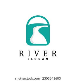 River Logo Design, River Creek Vector, Riverside Illustration With A Combination Of Mountains And Nature, Product Brand