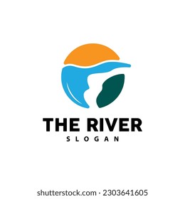 Diseño De Logotipos De Río, Vector De Creek De Río, Ilustración En Riverside Con Una Combinación De Montañas Y Naturaleza, Marca De Producto