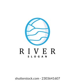 River Logo Design, River Creek Vector, Riverside Illustration With A Combination Of Mountains And Nature, Product Brand