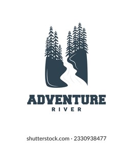 River Logo Design, River Creek Vector, Riverside Illustration With A Combination Of Mountains And Nature, Product Brand