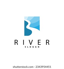 River Logo Design, River Creek Vector, Riverside Landscape Illustration