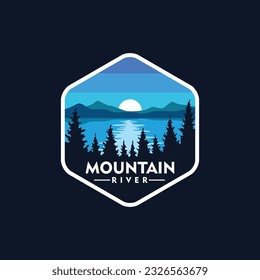 river logo illustration with mountain background