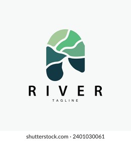 Logotipo del río Vector River Bank Montaña Diseño Simulación de Agricultura Ilustración