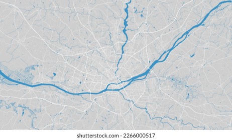 River Loire map, Nantes city, France. Watercourse, water flow, blue on grey background road map. Vector illustration, detailed silhouette.